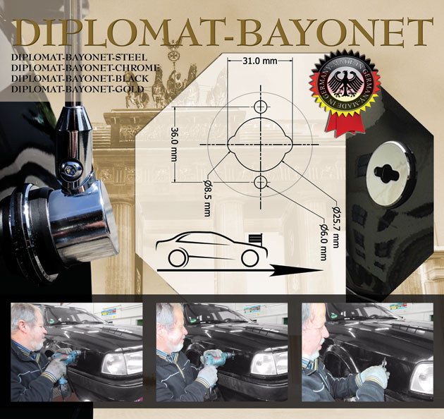 Fixation de drapeau Diplomat-Bayonet pour véhicule